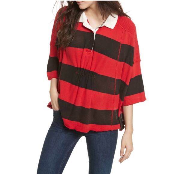 Free People Tops - We The Free Free People Yuki Oversized Striped Polo Women's XS Boho Preppy‎